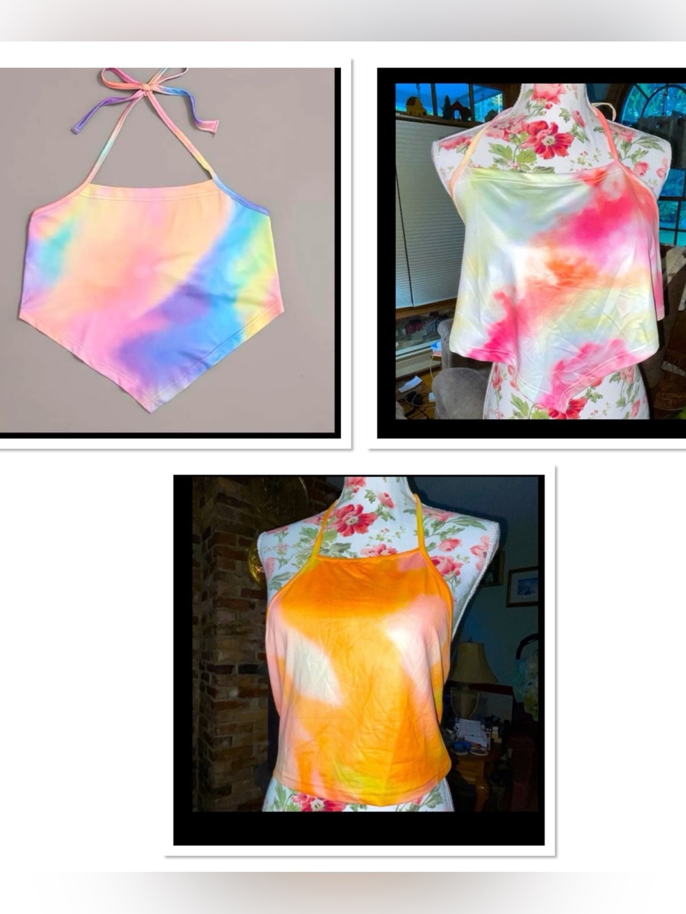 3 tie dye cropped halter tops